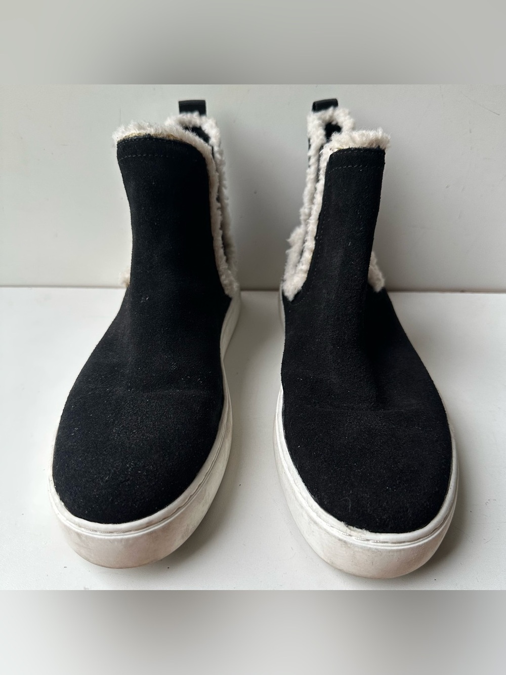 Lucky Brand Chelsea Boots Womens 9M Black Kichai Casual Comfort Faux Fur Suede